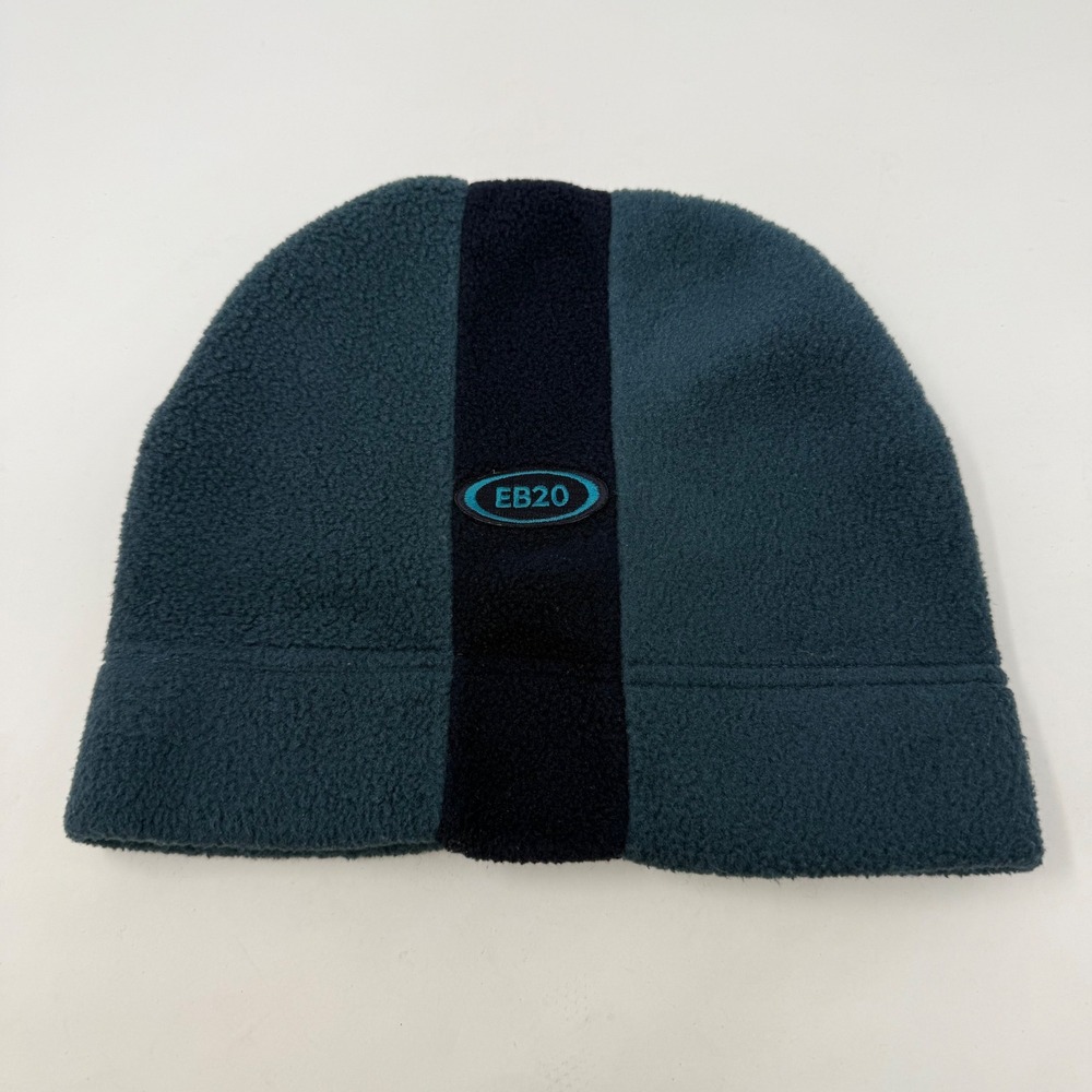 Vtg Eddie Bauer EB20 Polartec Fleece Beanie Teal Navy Blue Made in USA One Size